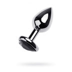 Silver Metal 2.76 Inch Small Anal Plug with Black Tourmaline Heart Gem Silver > Anal Range > Jewel Butt Plugs