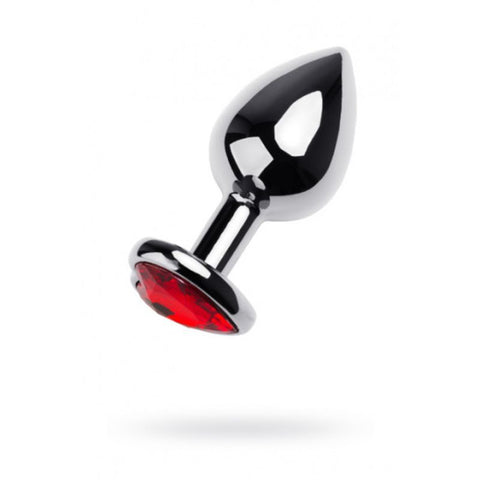 Silver Metal Anal Plug with Red Ruby Heart Crystal Medium Silver > Anal Range > Jewel Butt Plugs