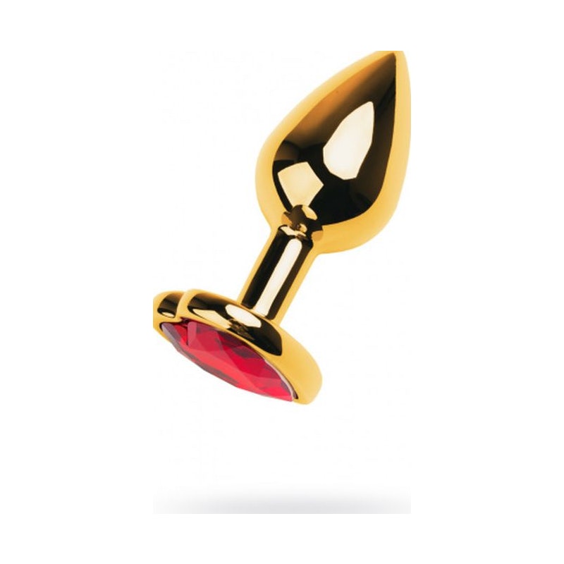 Gold Metal Anal Plug with Red Ruby Heart Crystal Small Gold Butt Plugs