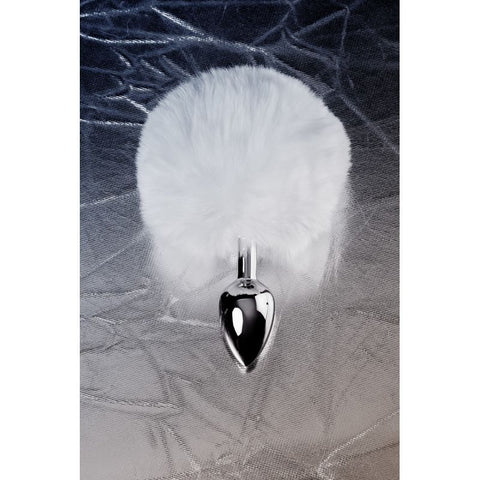 Silver Metal Anal Plug Small with White Faux Fur Tail Tails