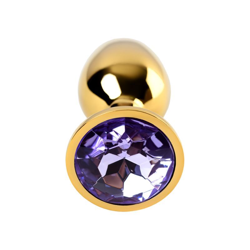 Gold Metal Anal Plug with Gem Small Amethyst > Anal Range > Jewel Butt Plugs