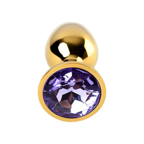 Gold Metal Anal Plug with Amethyst Crystal Small > Anal Range > Jewel Butt Plugs