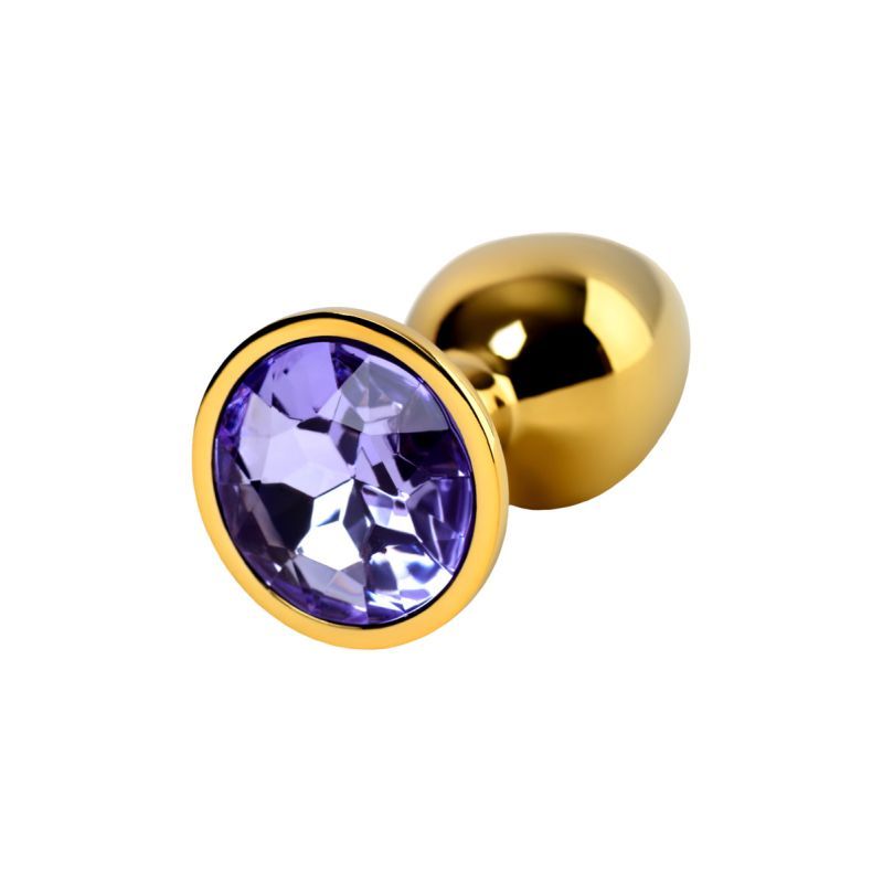 Gold Metal Anal Plug with Amethyst Crystal Small > Anal Range > Jewel Butt Plugs