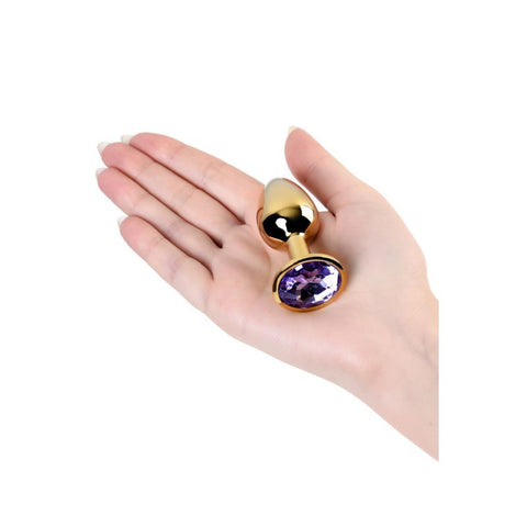 Gold Metal Anal Plug with Amethyst Crystal Small > Anal Range > Jewel Butt Plugs