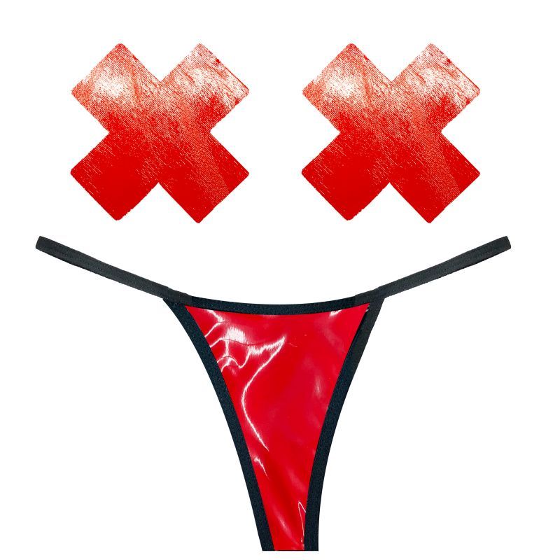 Vixen Red Wet Vinyl Pastie and G-String Set Secondary image