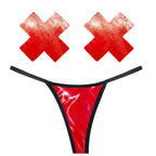 Vixen Red Wet Vinyl Pastie and G-String Set Red One Size > Clothes > Pasties