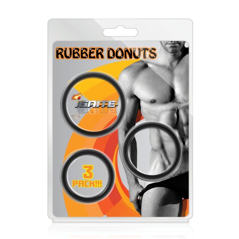 Rubber Donuts (Black) – 3 Pc Phthalate-Free Cock Rings Set Black > Cock Ring > Sets