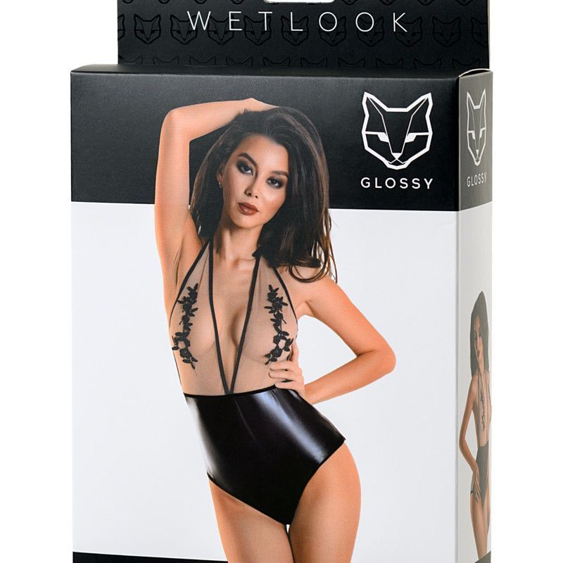 Glossy Wetlook Bodysuit Kiara in Small Medium Large Black Large > Clothes > Bodies and Playsuits