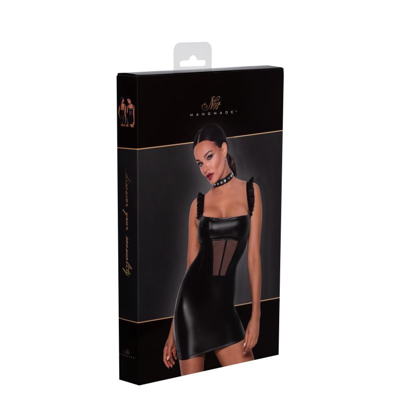 Noir Power Wetlook Short Dress with Front Tulle Inserts > Clothes > Womens Latex