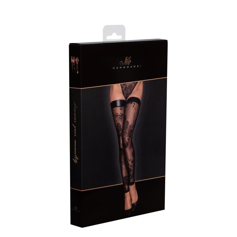 Tulle Stockings w Patterned Flock Embroidery & Power Wetlook Band > Clothes > Hosiery > Stockings
