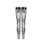 Tulle Stockings w Patterned Flock Embroidery & Power Wetlook Band > Clothes > Hosiery > Stockings