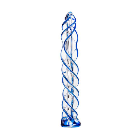 Sexus Glass Dildo Blue Helix 18.7 Centimeters DONGS Glass
