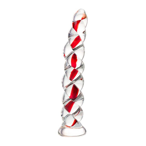 Sexus Glass Dildo Red Ribbed 18.2 Centimeters Premium Body Safe Toy DONGS Glass