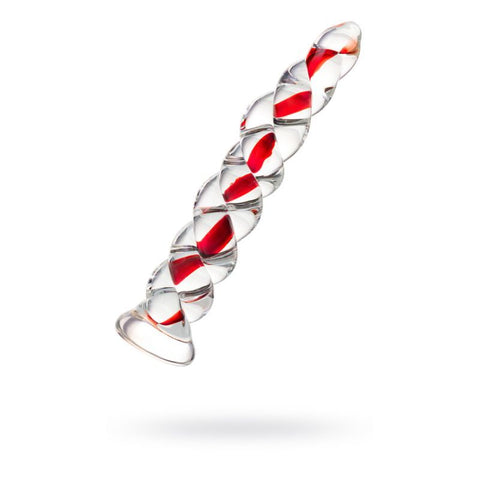 Sexus Glass Dildo Red Ribbed 18.2 Centimeters Premium Body Safe Toy DONGS Glass