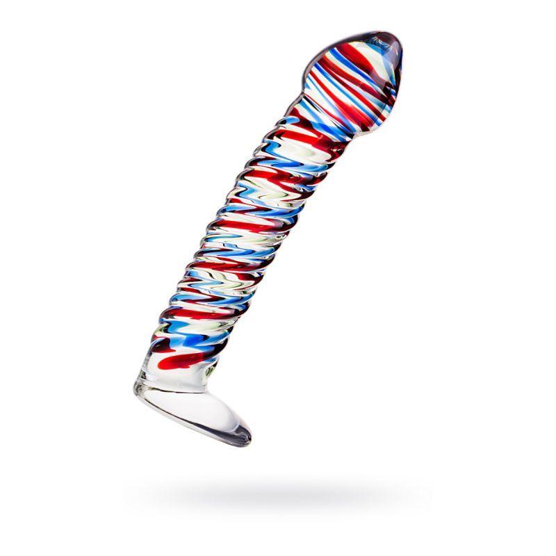 Sexus Glass Dildo Stripes with Base Blue and Red 16cm DONGS Glass