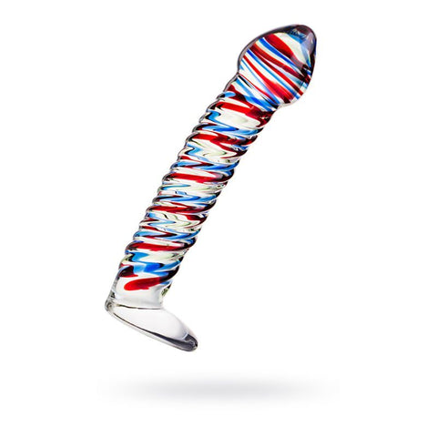 Sexus Glass Dildo Stripes with Base Blue and Red 16cm DONGS Glass