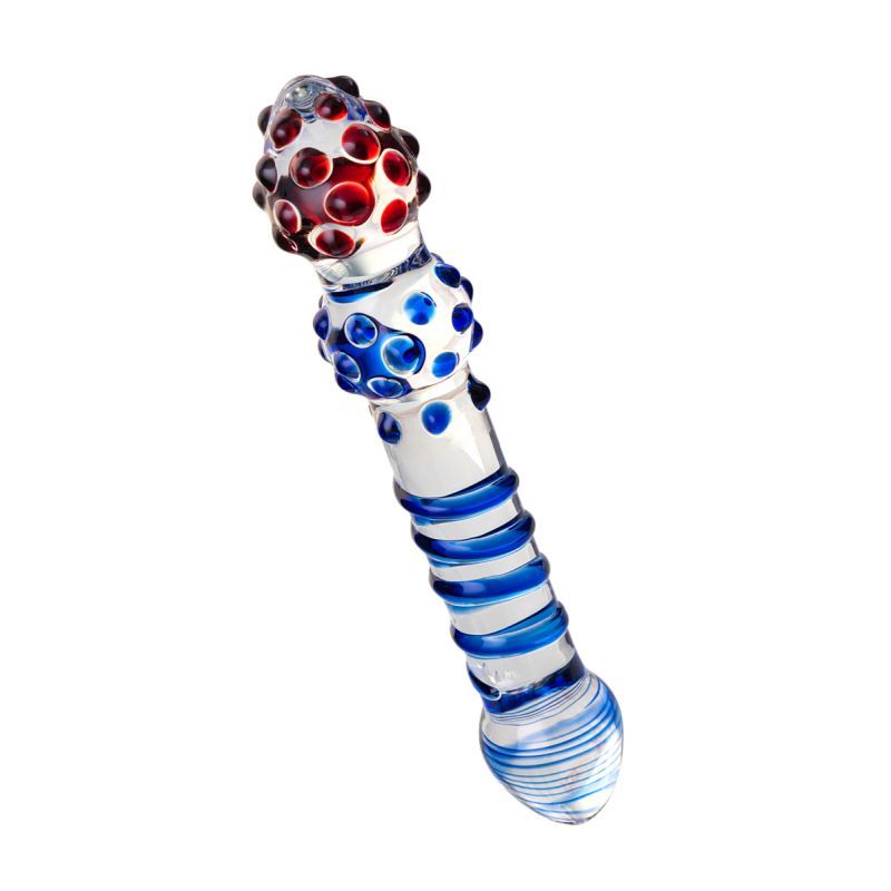 Sexus Glass Dildo in Blue and Red 20.5cm Elegant Adult Toy DONGS Glass
