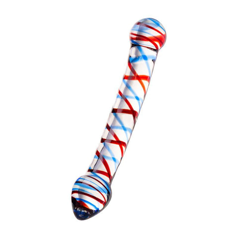 Sexus Glass Dildo Curved Blue Red 20 Centimeters DONGS Glass