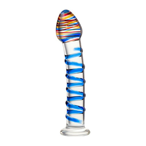 Sexus Glass Dildo with Blue Swirls 18cm DONGS Glass