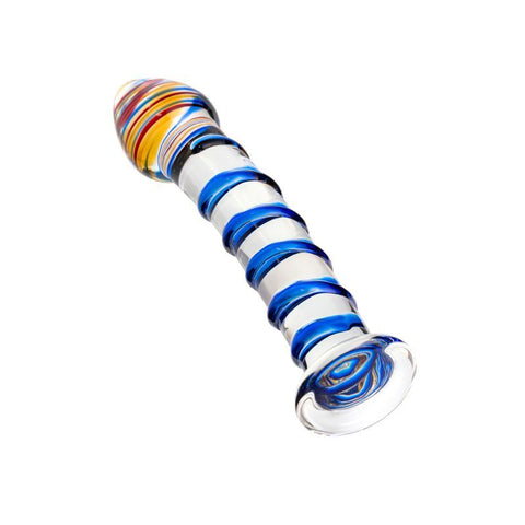 Sexus Glass Dildo with Blue Swirls 18cm DONGS Glass