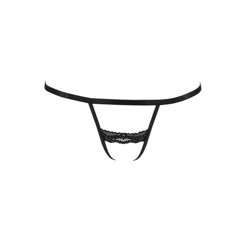 Shelly Crotchless Black Lace Thong With Adjustable Sliders Panties