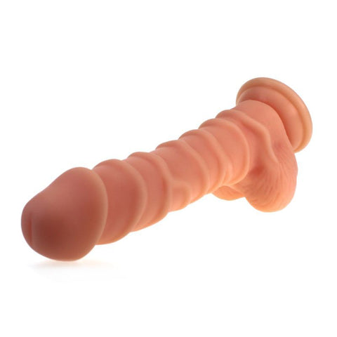 Realistic Dildo with Ridged Shaft and Textured Balls in Flesh Dongs Realistic