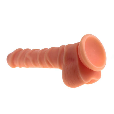 Realistic Dildo with Ridged Shaft and Textured Balls in Flesh Dongs Realistic