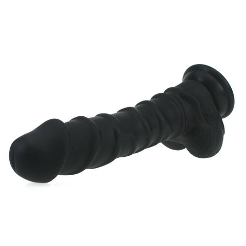 Realistic Dildo with Ridged Shaft and Balls in Black Dongs Realistic