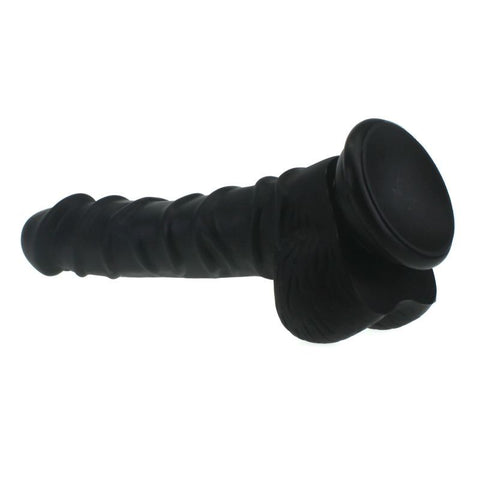 Realistic Dildo with Ridged Shaft and Balls in Black Dongs Realistic