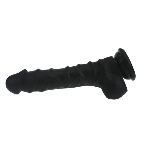 Realistic Dildo with Ridged Shaft and Balls in Black Dongs Realistic