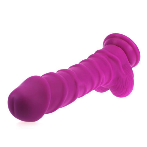 Realistic Dildo with Ridged Shaft and Balls in Pink 20cm Dongs Realistic