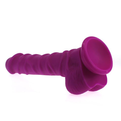 Realistic Dildo with Ridged Shaft and Balls in Pink 20cm Dongs Realistic