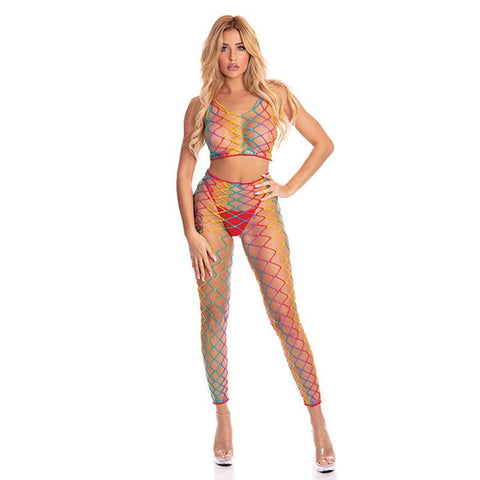 Rainbow Two Piece Bodystocking for Adult Play and Costume Fun Multi One Size > Clothes > Bodies and Playsuits