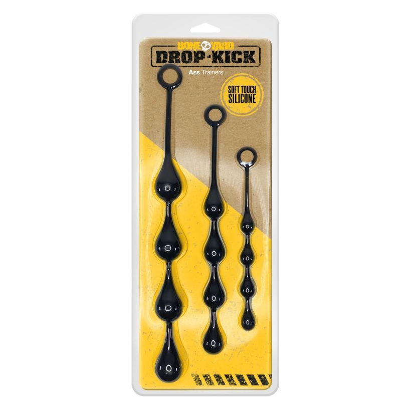 Drop Kick Silicone Beginner Ass Training Kit Three Piece Set Black > Anal Range > Anal Beads