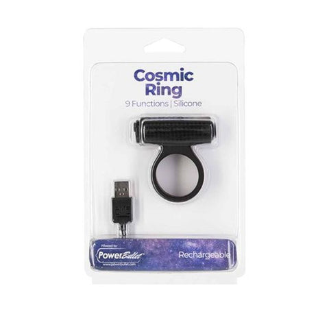 Power Bullet Cosmic Cock Ring w Bullet Black for Couples Cock Rings Vibrating