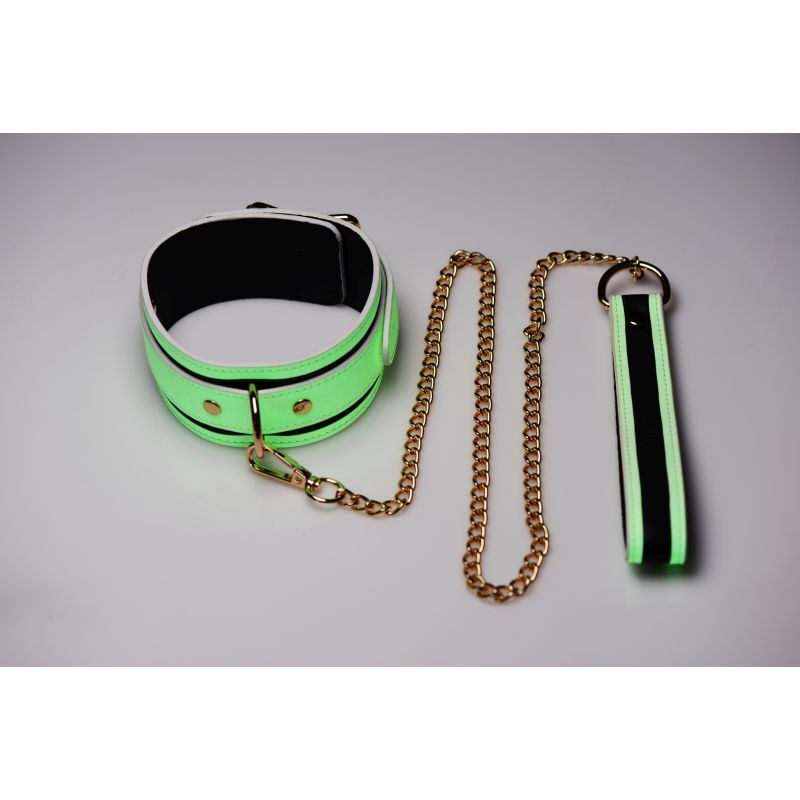 Kink in the Dark Glowing Collar and Lead Set Fluro Green > Bondage Gear > Collars & Leashes