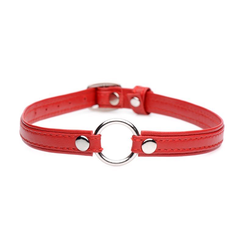 Fiery Pet Leather Choker with Silver Ring in Red Womens Leather