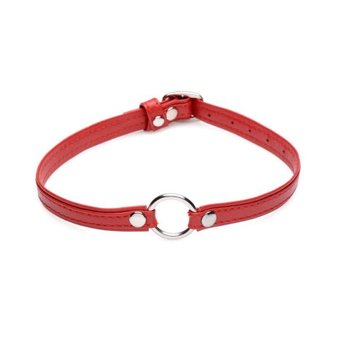 Fiery Pet Leather Choker with Silver Ring in Red Womens Leather