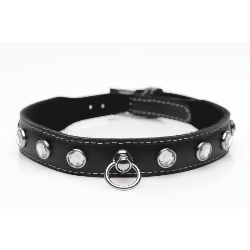 Bling Vixen Leather Choker with Clear Rhinestones Unisex Leather