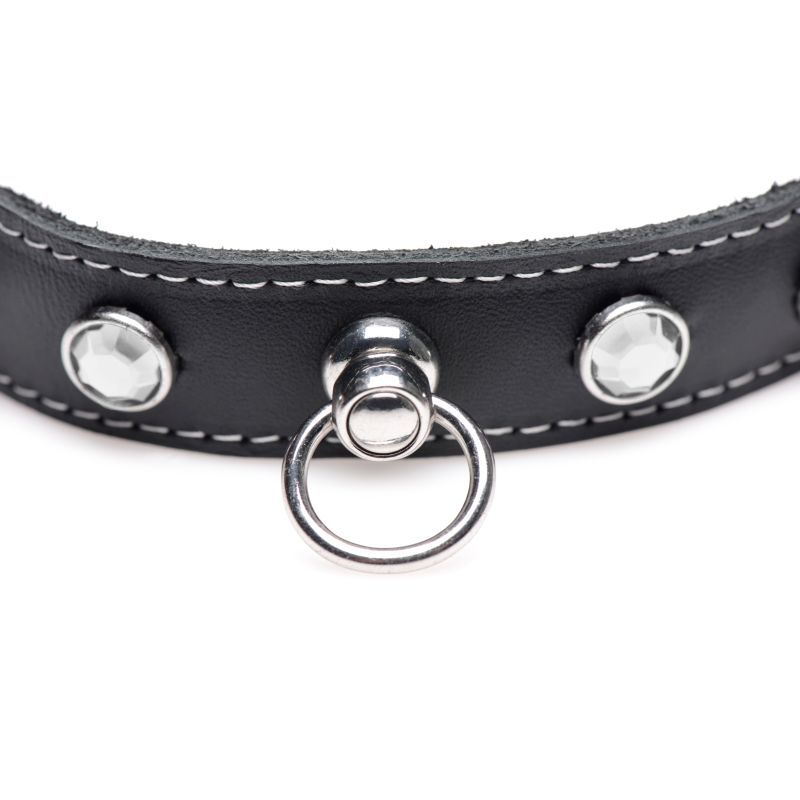Bling Vixen Leather Choker with Clear Rhinestones Unisex Leather