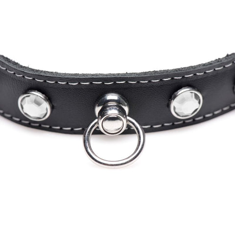 Bling Vixen Leather Choker with Clear Rhinestones Unisex Leather