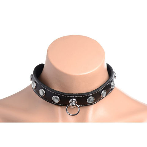 Bling Vixen Leather Choker with Clear Rhinestones Unisex Leather