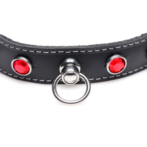 Bling Vixen Leather Choker with Red Rhinestones > Bondage Gear > Collars