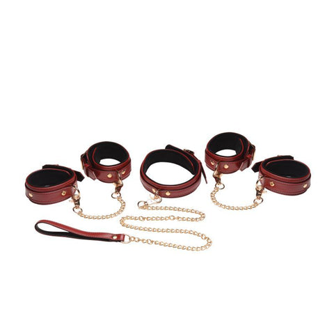 6 Pc Bondage Set Burgundy with Adjustable Cuffs Default Title > Bondage Gear > Bondage Kits