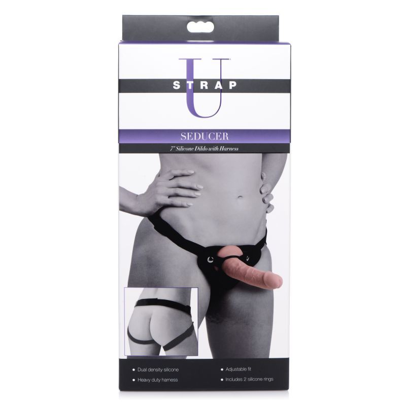 Seducer 7 Inch Silicone Dildo with Harness in Flesh Color Harnesses & Strap-Ons
