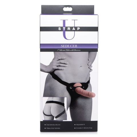 Seducer 7 Inch Silicone Dildo with Harness in Flesh Color Harnesses & Strap-Ons