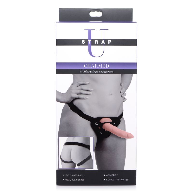 Charmed 7.5 Inch Silicone Dildo with Harness in Flesh Color Harnesses & Strap-Ons