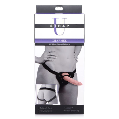Charmed 7.5 Inch Silicone Dildo with Harness in Flesh Color Harnesses & Strap-Ons