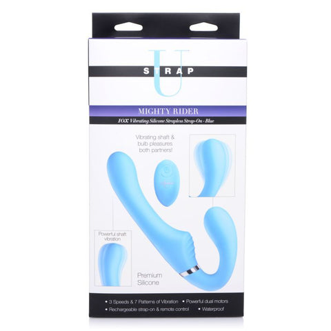 Mighty Rider 10X Strapless Strap-On Blue with Remote Control > Realistic Dildos and Vibes > Strapless Strap Ons