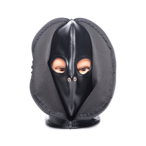 Zip Front Bondage Hood in Black Blindfold